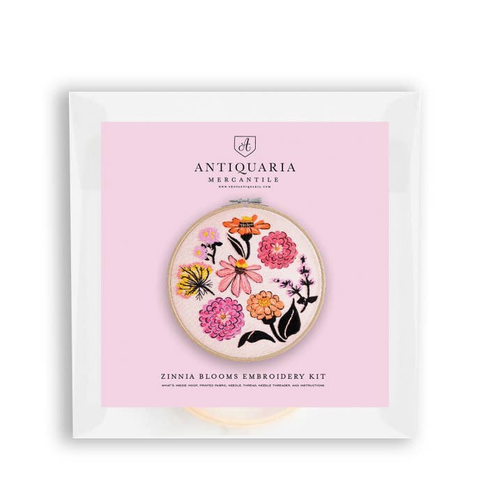 Antiquaria - Wholesale Embroidery/Cross Stitch Supplies - Zinnia Sampler Premium Embroidery Kit, 6 inch3