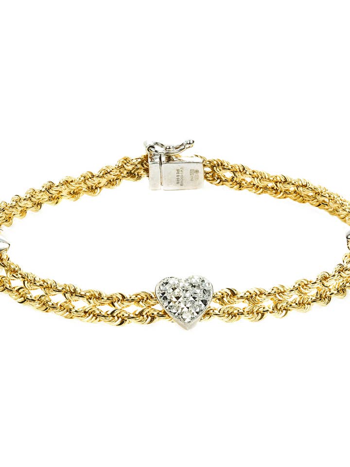 Sterling Silver and 9ct Bonded Double Rope Hearts Bracelet for wholesale by The Fine Collective