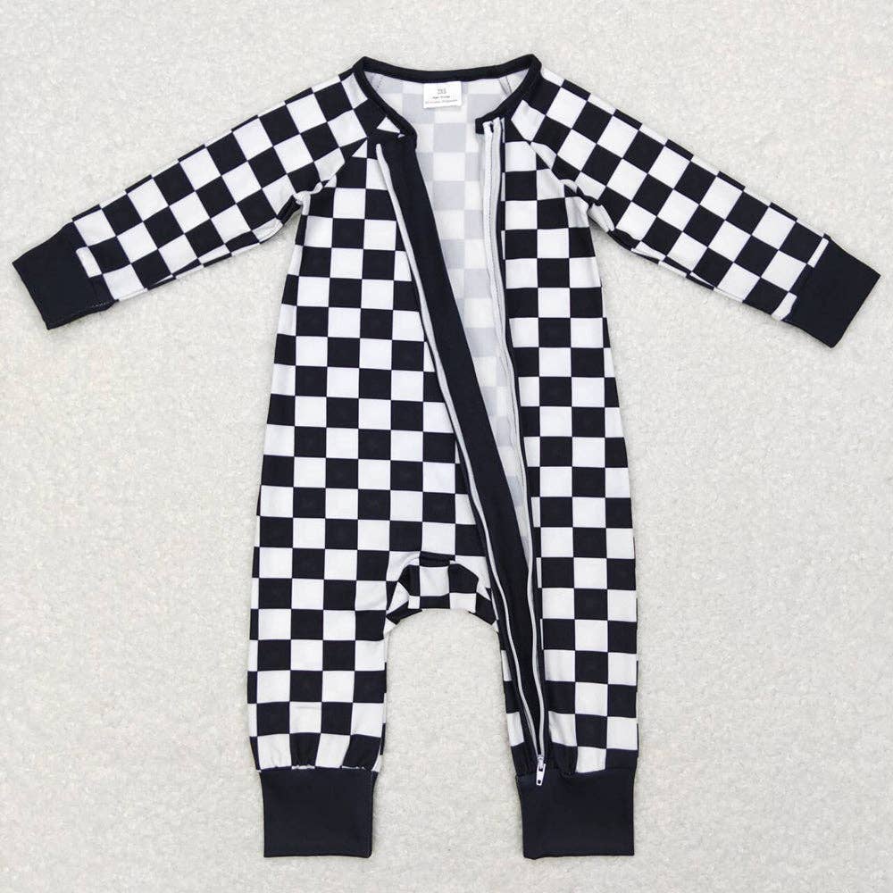 Aier Wholesale - Wholesale Sleepsuit - Baby - Baby Infant Kids Black Checkered Long Sleeve Zip Sleepers Ro1
