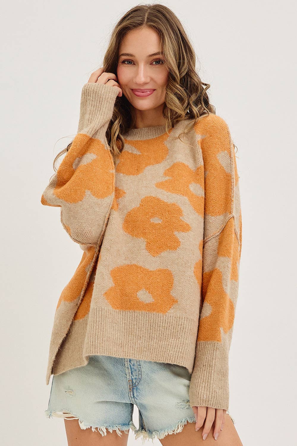 Sweet Lovely by Jen - Wholesale Knit Sweater - Women's - FLORAL LOOSE FIT SWEATER KNIT30