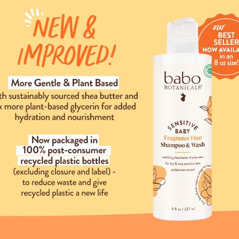 Babo Botanicals - Wholesale 2-in-1 Shampoo & Body Wash - Baby - Sensitive Baby Shampoo & Wash - 8oz