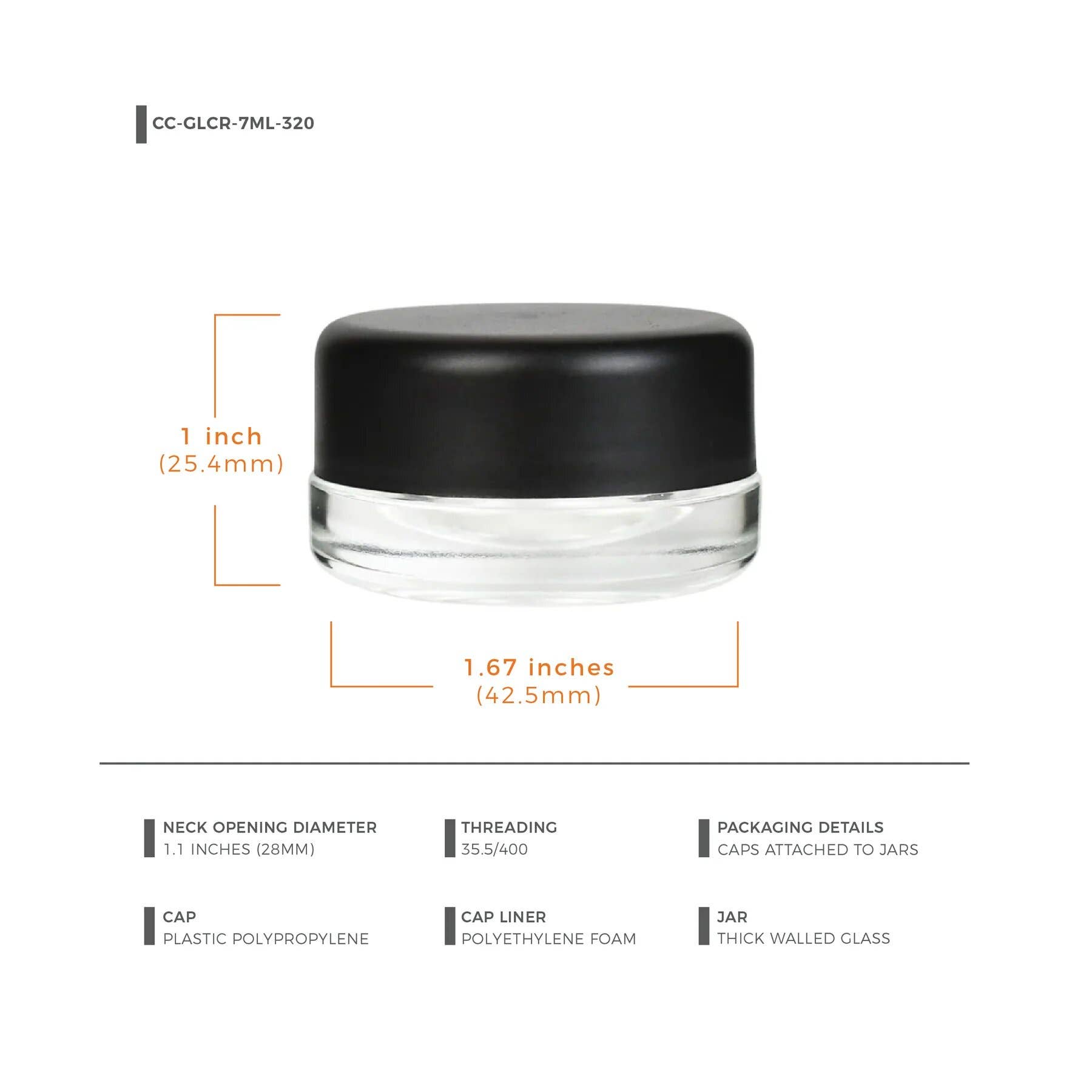 Human Objects® - Wholesale Jar - 7ml Child Resistant Glass Jar With Black Cap - 1 Gram7