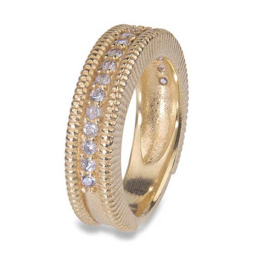 Gold-plated bronze ring with white cubic zirconia. for wholesale by PLATADEPALO