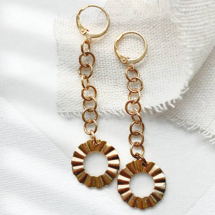 Ruffle Dangle and Drop Brass Earrings for wholesale by Rose and Della