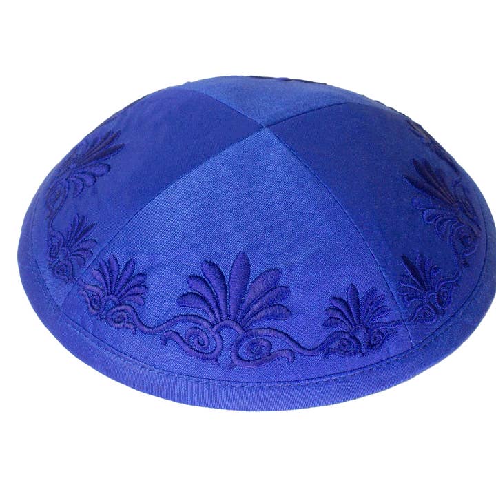 Kippah Blue Raw Silk pour la vente par Boker-Tov Shalom