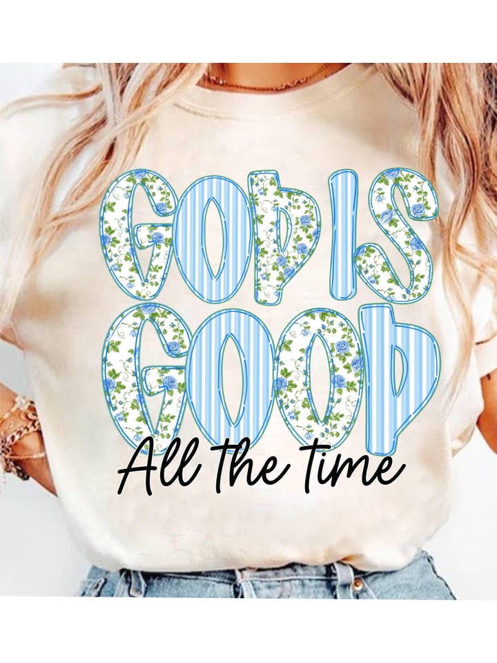 NVC Ecommerce LLC - Wholesale T-Shirt (Graphic) - Women's - God is Good All The Time T-Shirt, Blue Floral Sweatshirt