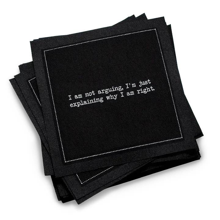 Snarky Quotes - Black Cotton Cocktail Napkins 50x for wholesale by Five Star Napkins Inc.