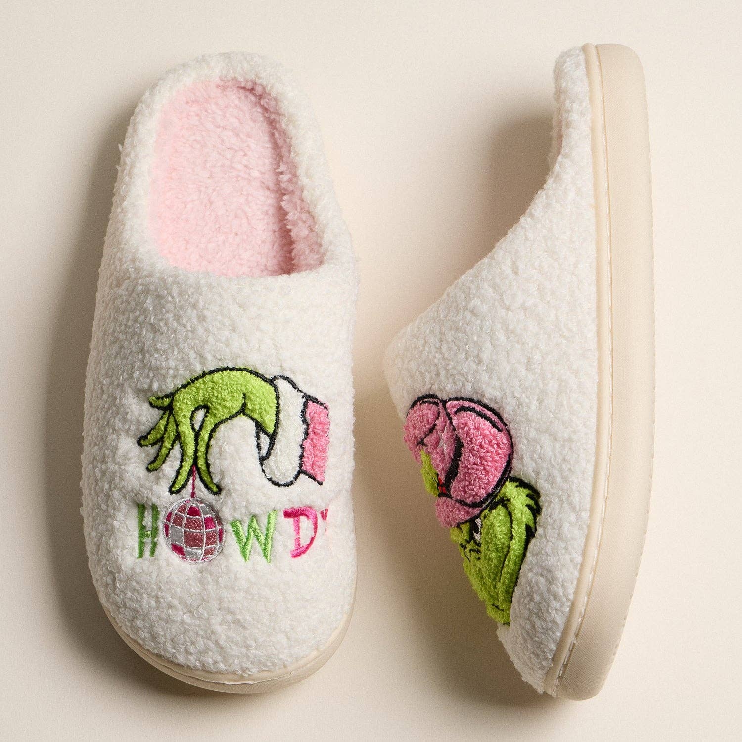 Frem - Wholesale Slippers - Women's - Plush Holiday Slippers with Playful Green Monster Embroidery for Christmas Gift5