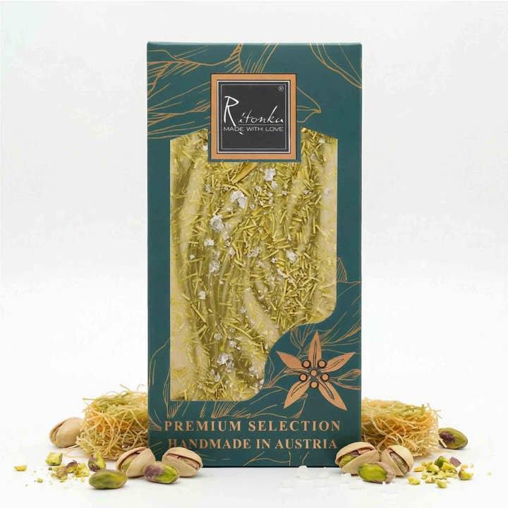 Cioccolato bianco premium - Pistacchi, Knafeh, Sale 95g per la vendita all'ingrosso da parte di Ritonka ...made with love