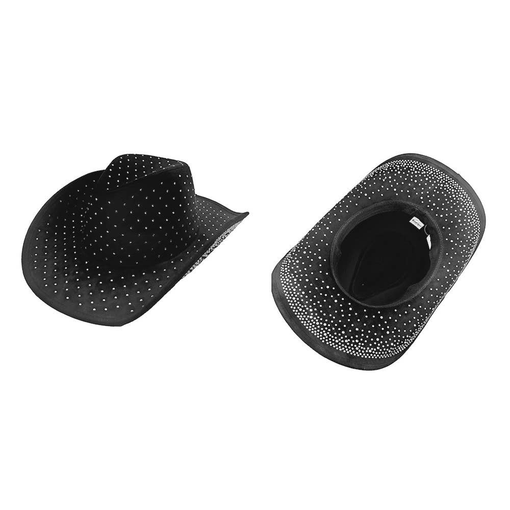 Sensibling Corp. - Wholesale Cowboy Hat - Women's - Rhinestone Embellished Faux Suede Western Cowboy Fedora Hat5
