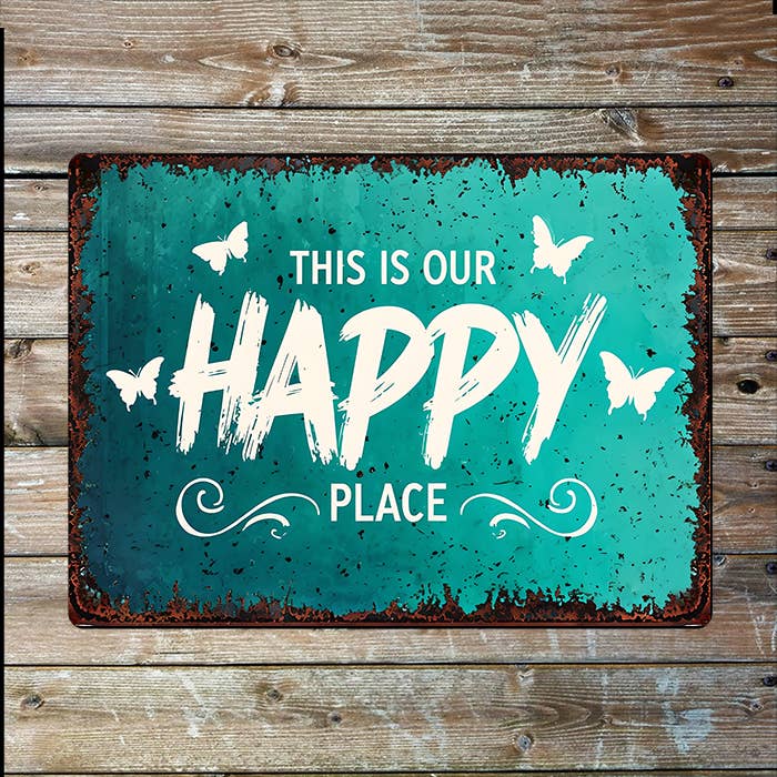 This Is Our Happy Place | Rust Butterfly | Metal Sign Plaque for wholesale by The British Metal Signs Company