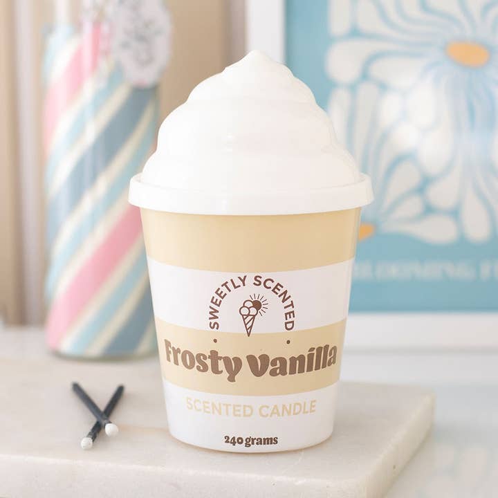 Frosty Vanilla Ice Cream Scented Candle for wholesale by Something Different Wholesale