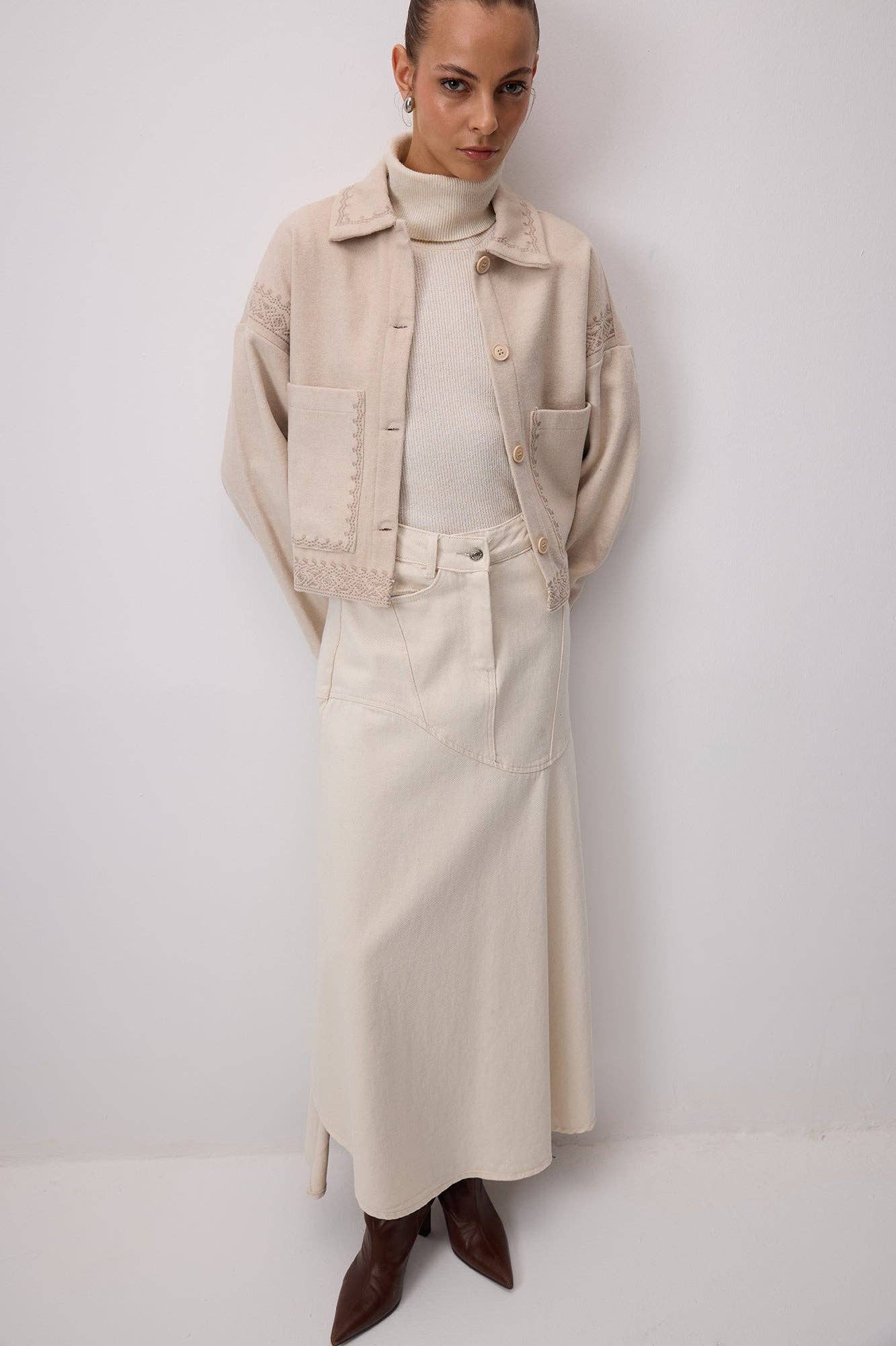 Stone EMBROIDERED CACHET SHORT JACKET for wholesale on Faire1