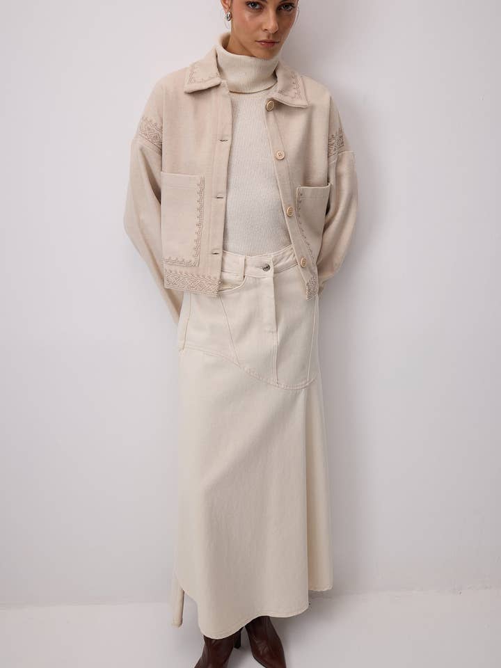 Stone EMBROIDERED CACHET SHORT JACKET for wholesale on Faire1