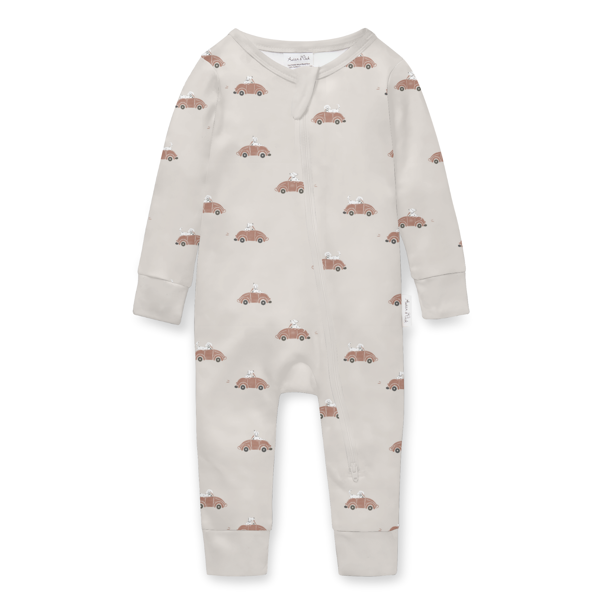 Beige Classic Car Zip Romper for wholesale on Faire0