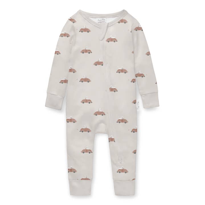 Beige Classic Car Zip Romper for wholesale on Faire