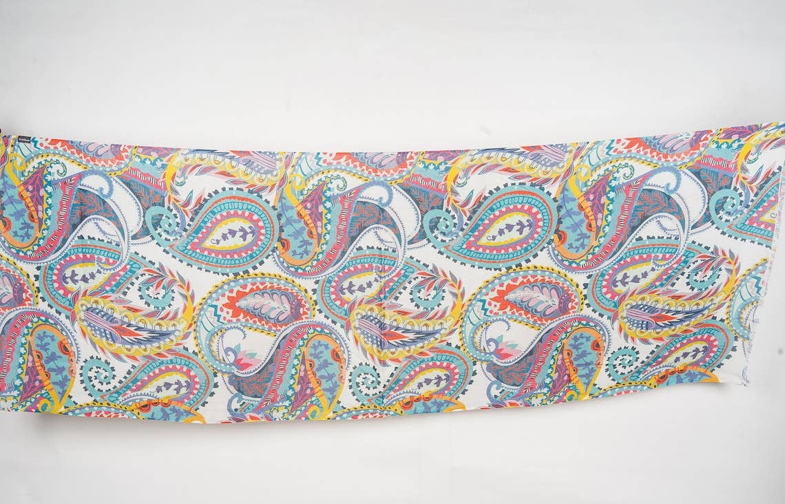 Linen Connections - Wholesale Scarf - Women's - Silk Modal Scarf  luxurious fabric blend - White/Blue1