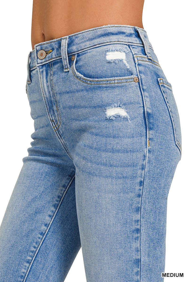 "._ Medium Washed Kick Crop Flare Denim Pants for wholesale on Faire3