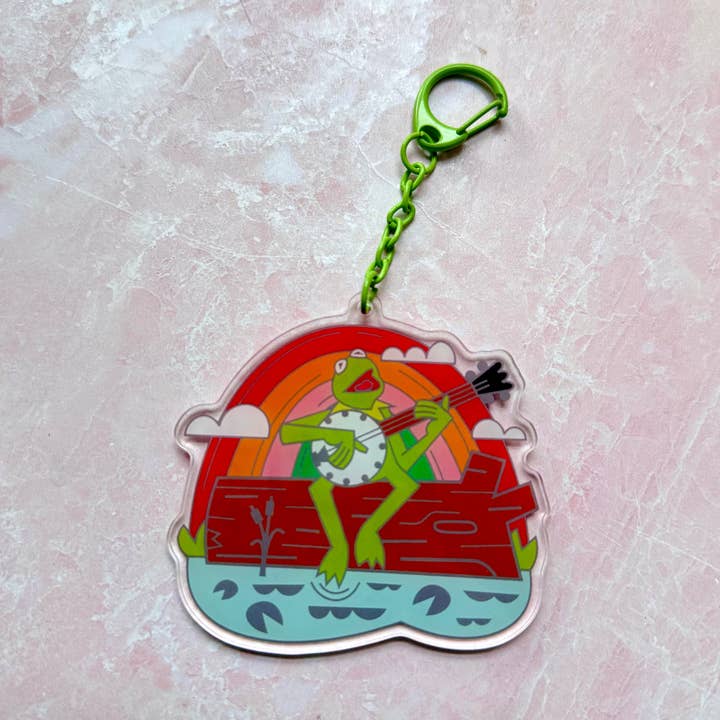 Frog on a Log Acrylic Keychain Bag Charm for wholesale by Charmed & Cozy