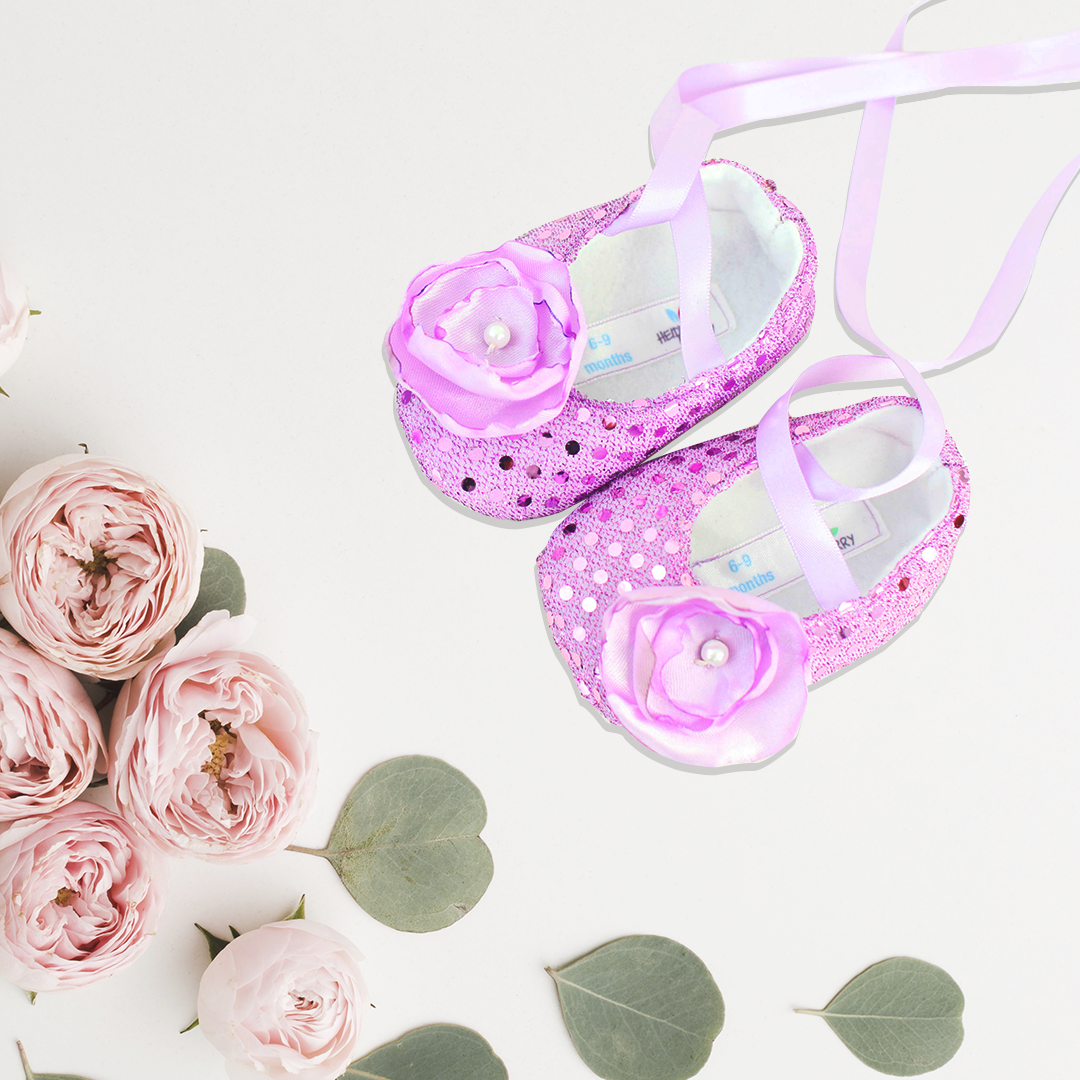 Heidy Berry - Wholesale Slippers - Baby - Lavender Soft sole baby shoes light purple flower slippers1