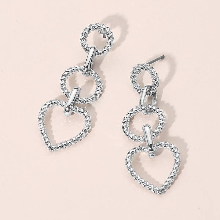 Twisted Metal Open Hoop Heart Link Drop Earrings for wholesale by Sensibling Corp.