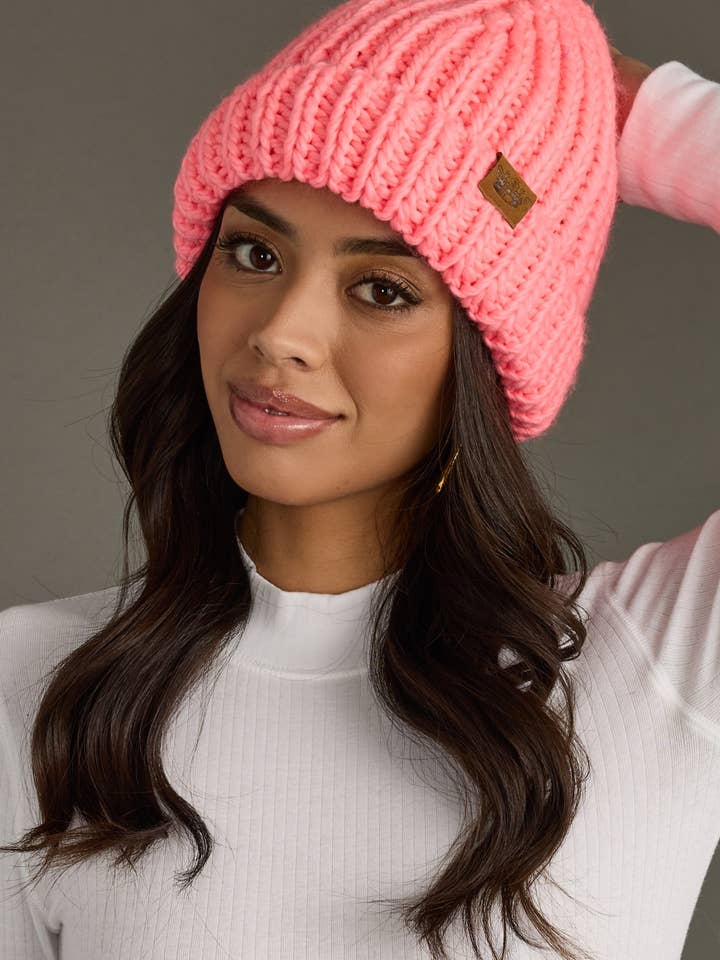Bright Coral Chunky Knit Beanie for wholesale by Panache Apparel Co.