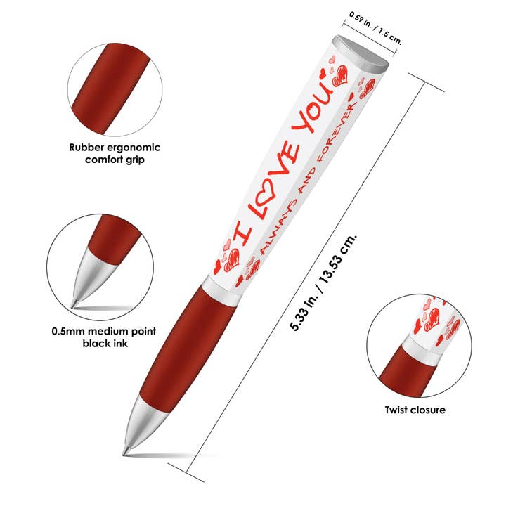 GMG Works - Wholesale Pen - I Love You Black Medium 3-sided Colorful Ballpoint Pen