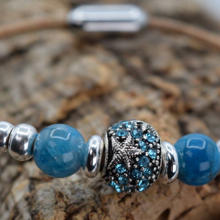 Blå-grøn rhinsten søstjerne armbånd for engroshandel hos Cork Tree Designs