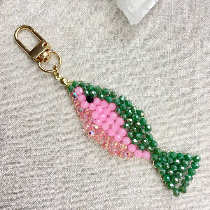 Splashie// Porta-chaves com Peixe de Vidro com Missangas Blossom por atacado de Ewelina Pas Jewelry