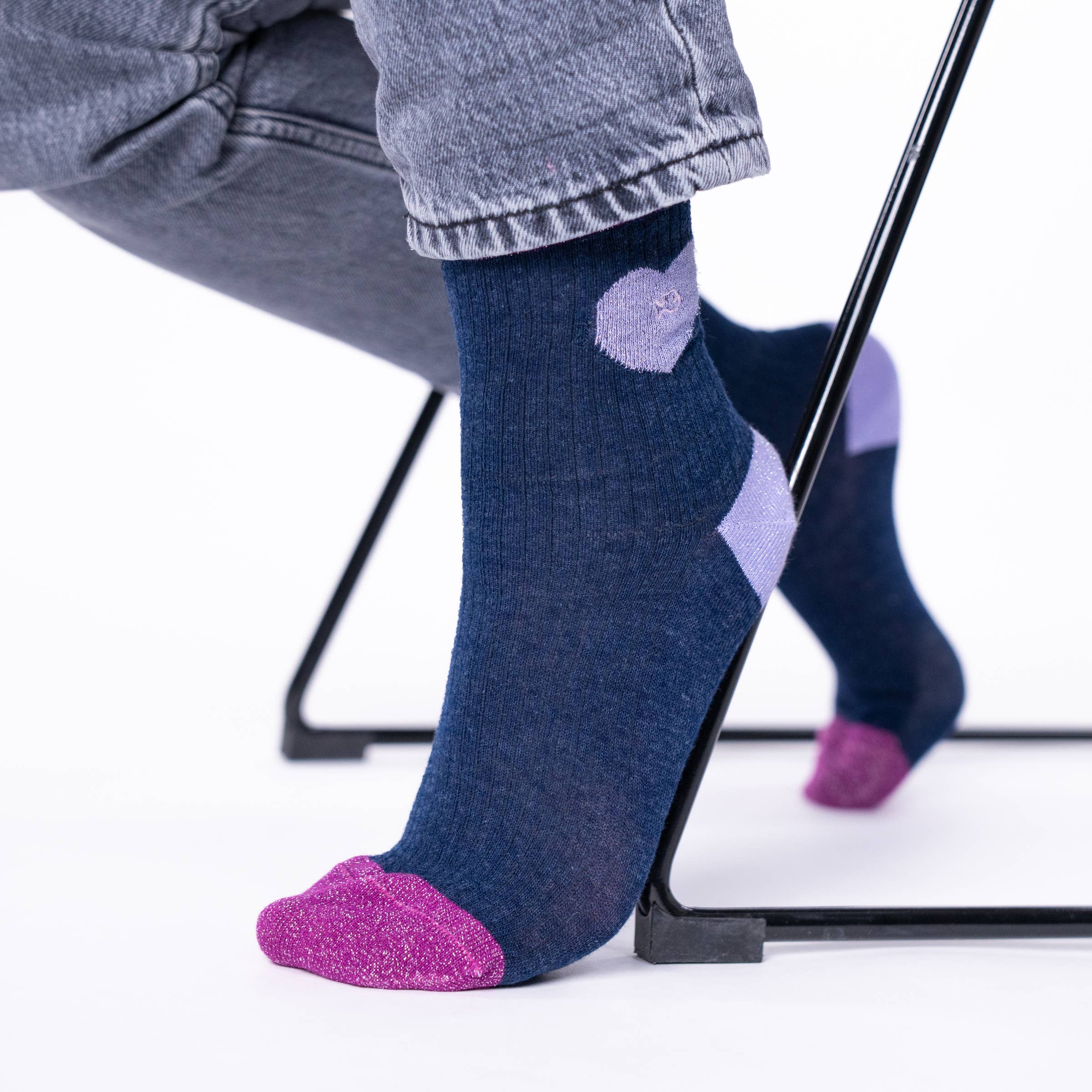 BILLYBELT - Wholesale Socks - Women's - Combed cotton socks Heart Navy and Lilac2