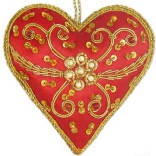 Silk Road Traders - Wholesale Ornament - Handmade, Embroidered Zari Christmas & Valentine Ornaments