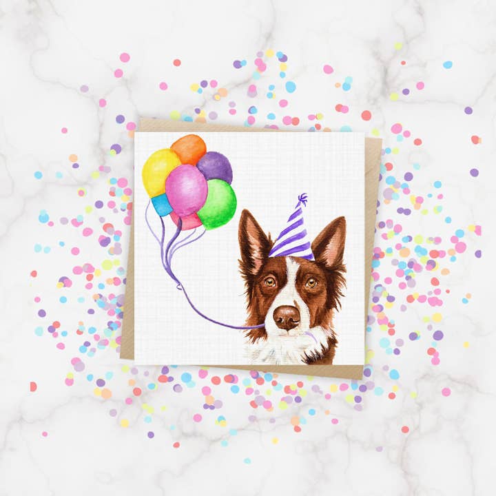 Cloud Jellybean Art - Wholesale Verjaardagskaartje - Red Border Collie verjaardagskaart