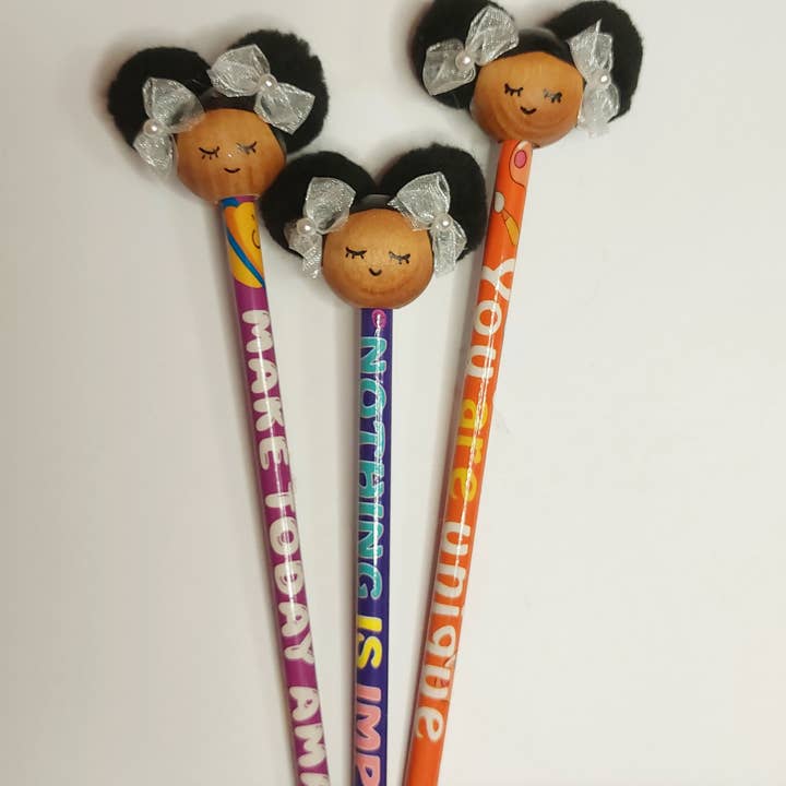Kimani Kids - Wholesale Pencil - Afro Puff Pencil (assorted motivational quotes)