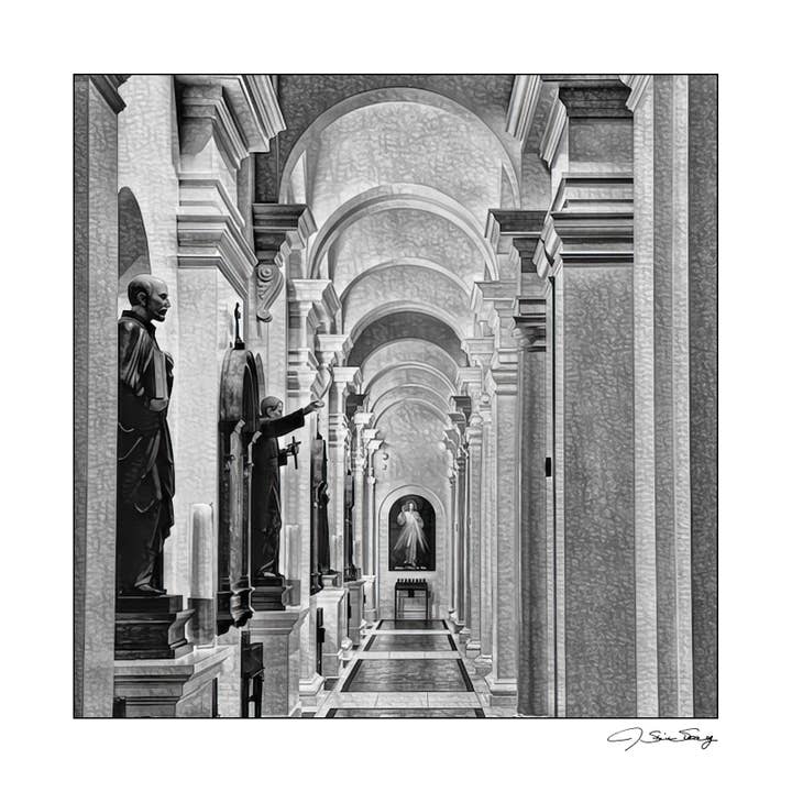 Black and White Cathedral Hallway for wholesale by Signature Image Gallery