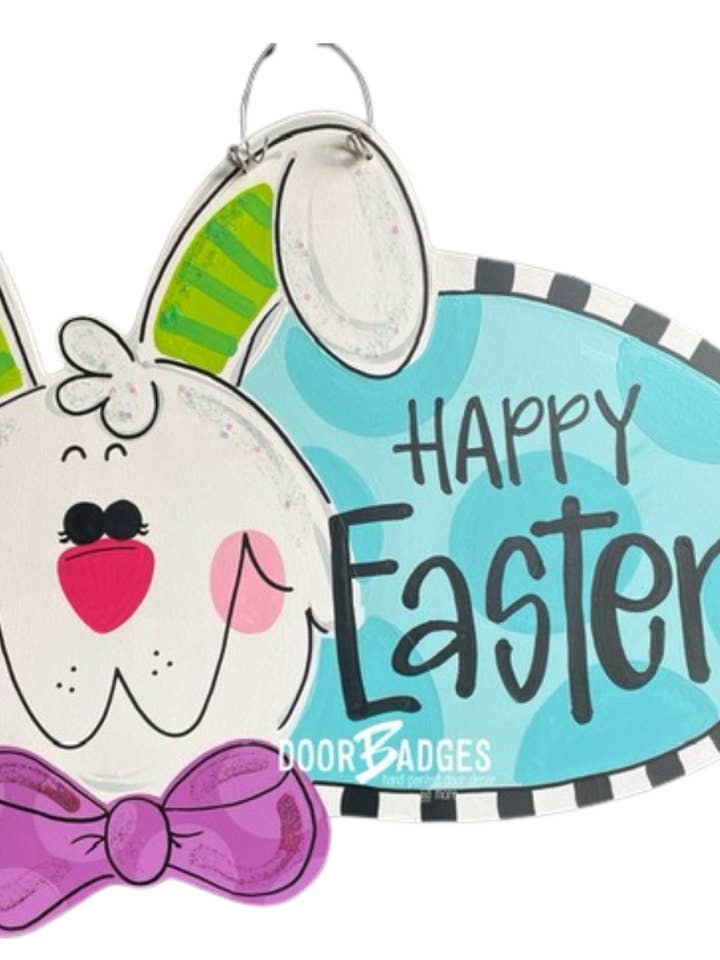 Easter Bunny Oval Wooden Door Hanger | Spring Decor for wholesale by DoorBadges