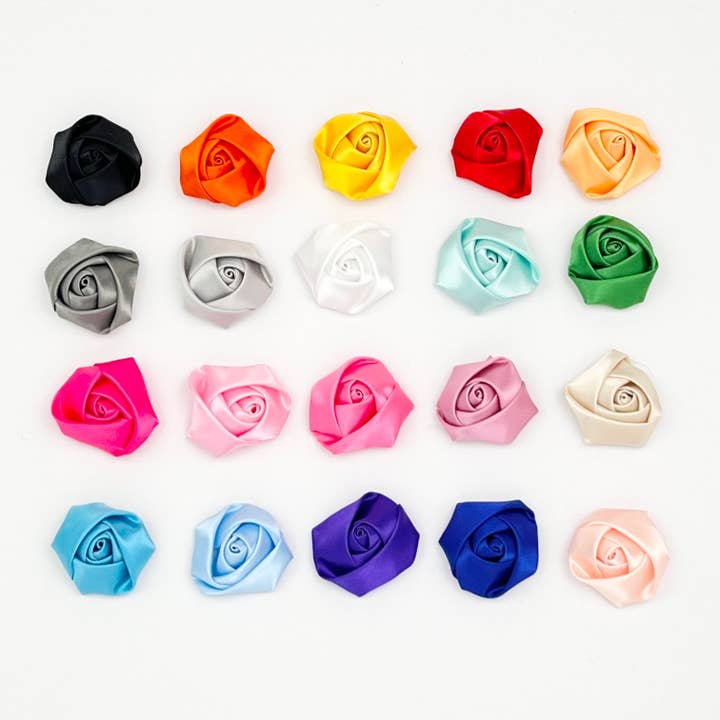 Jazy and Eve - Wholesale Hair Bow - Baby - Satin flower, rolled rosettes, fabric rose aplique