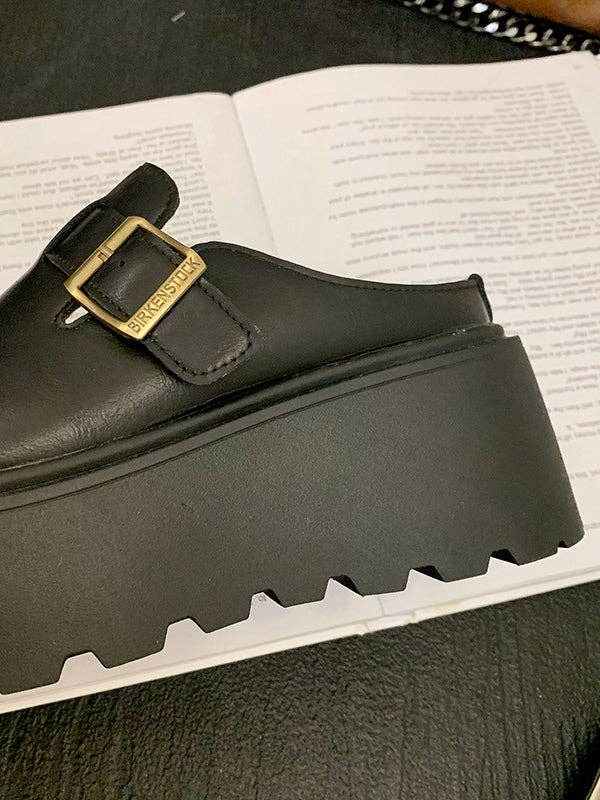 VividLux - Wholesale Loafers - Women's - Belt Buckle Round-Toe Split-Joint Loafers Platform Shoes Slippers&Mules16