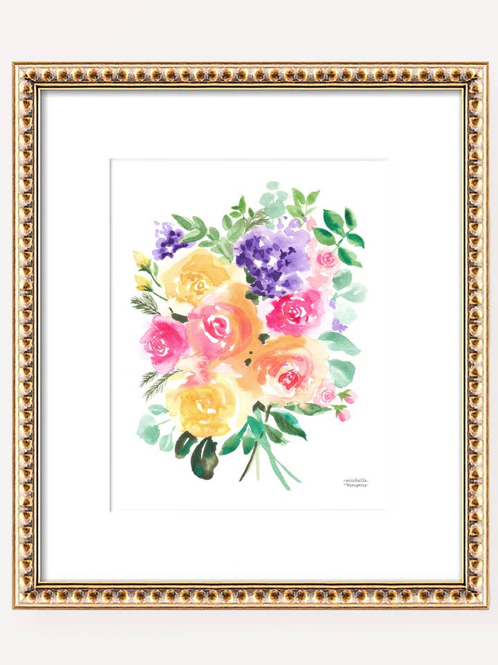 Watercolor Summery Bouquet Art Print by Michelle Mospens for wholesale by Michelle Mospens