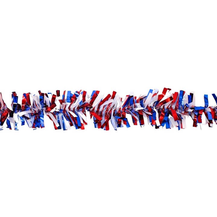 Red, White, and Blue Garland - 9' x 3.5" (Each) for wholesale by Plush Appeal LLC