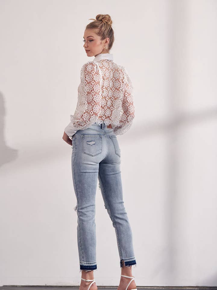 ARTEMIS VINTAGE - Wholesale Jeans - Women's - HIGH RISE STRETCH ANKLE STRAIGHT WITH DISTRESSED JEANS