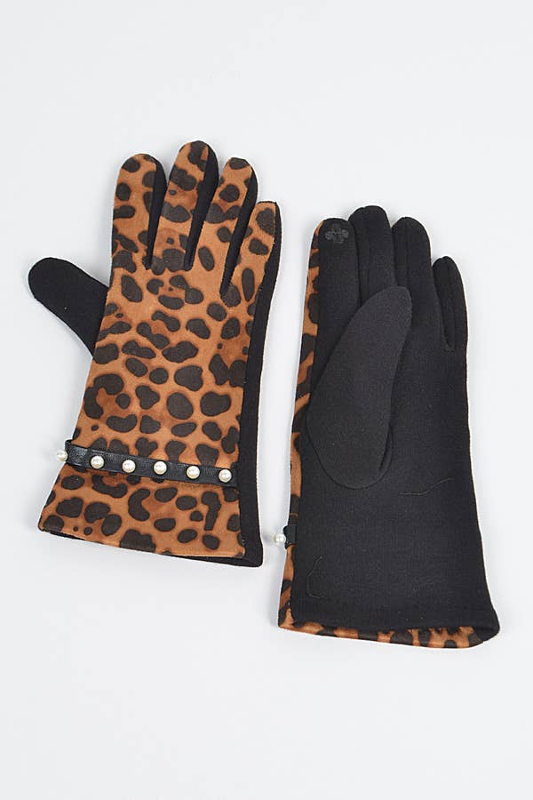 Faux Leopard Suede Gloves W Imitation Pearl for wholesale on Faire3