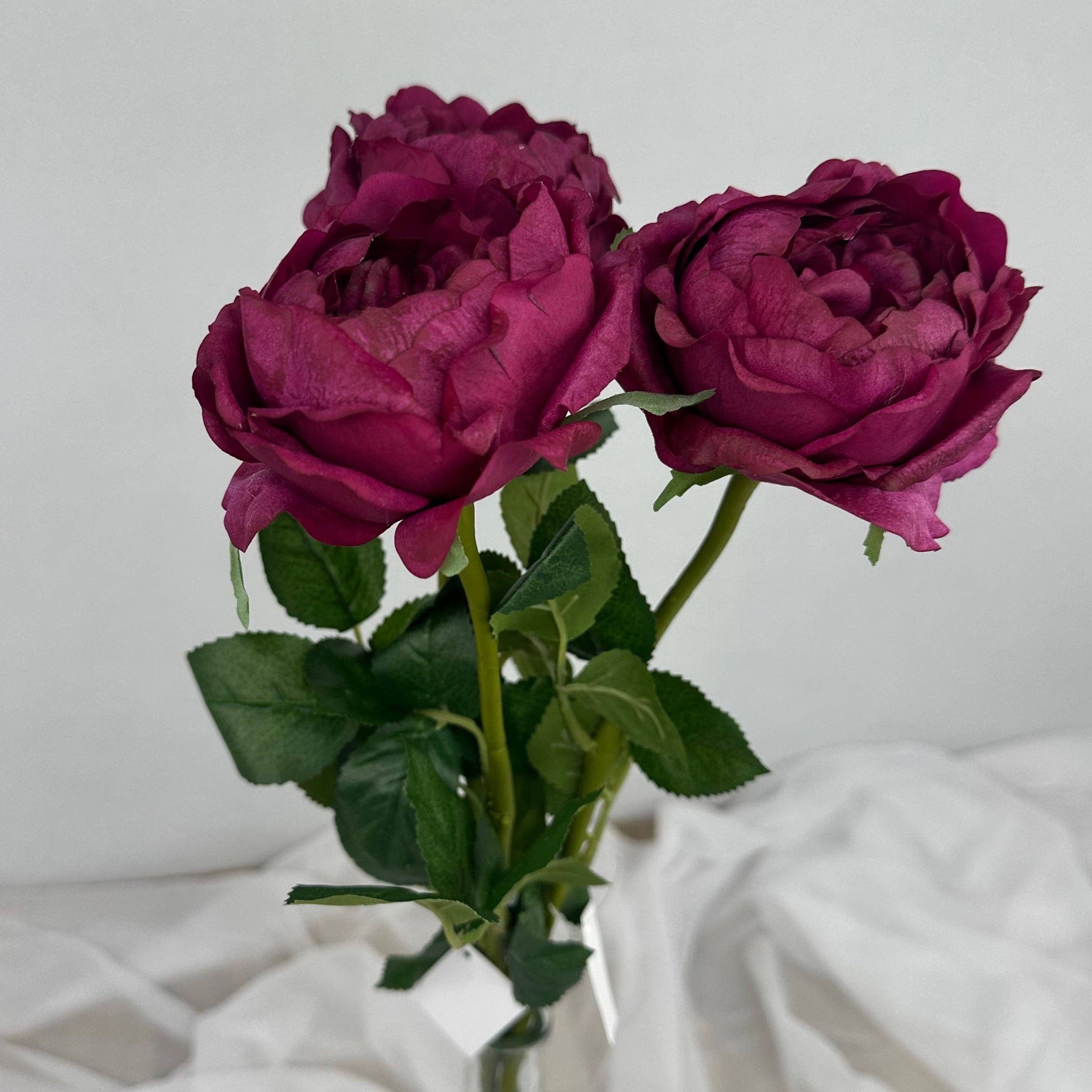 Realistic Artificial Flowers - Wholesale Artificial Flowers - Cranberry Real Touch David Austin Half Bloom Rose - Realistic Artificial Flowers3