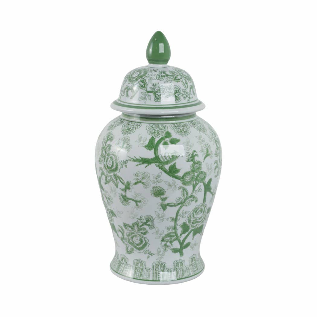 Sagebrook Home - Wholesale Decorative Jar - Ceramic Bird Flower Decorative Temple Jar - Green, 18 in.6