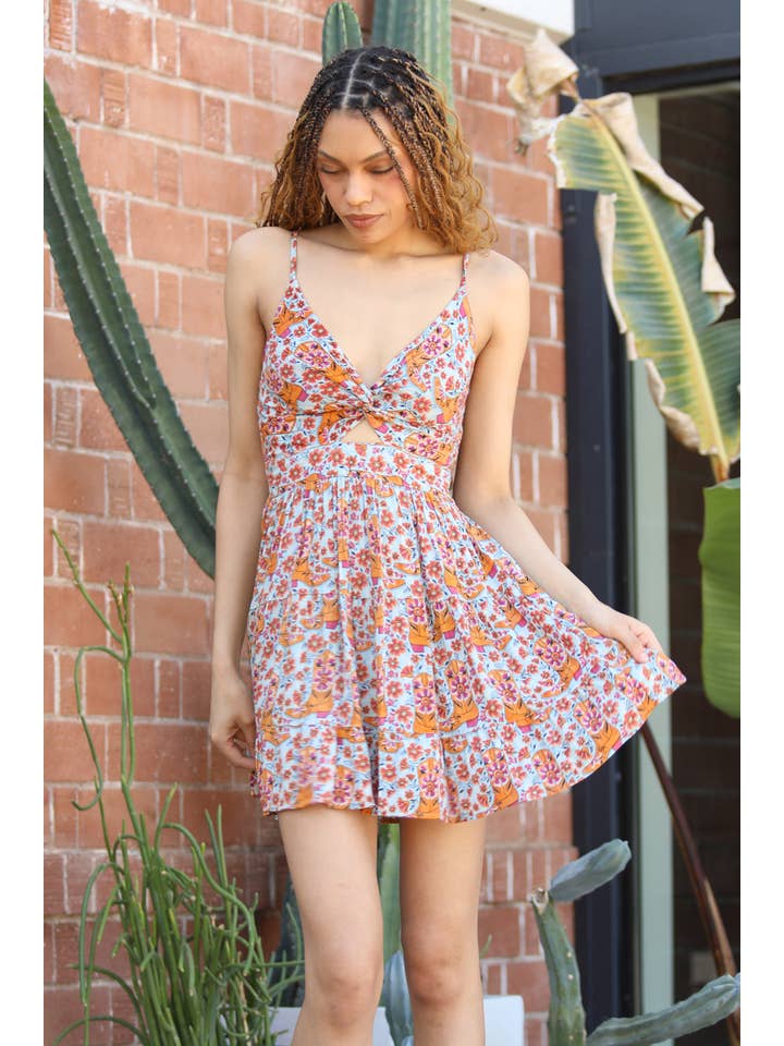 ANGIE - Wholesale Dress - Women's - C4143-WA86 COWGIRL BOOT PRINT V NECK TWIST FRONT SUNDRESS