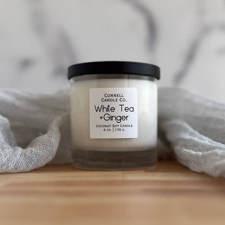 Cornell Candle Co. - Wholesale Jar/Filled Candle - White Tea+Ginger 6 oz. Coconut Soy Candle