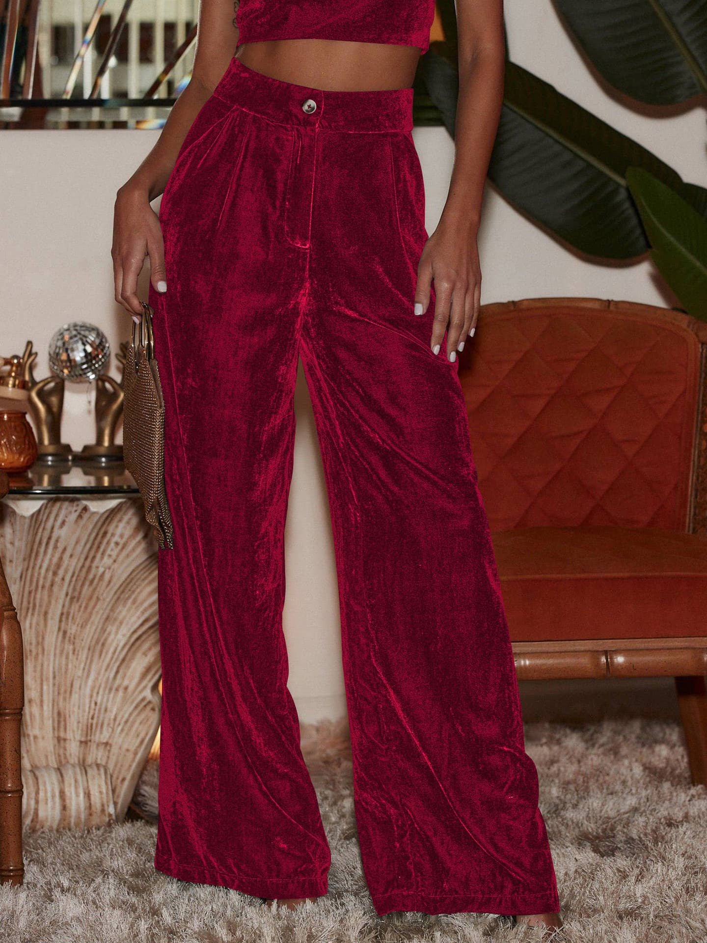 Sweetkama - Wholesale Pants - Women's - Solid Color Casual Style Wide Leg Velvet Pants GKBE0012