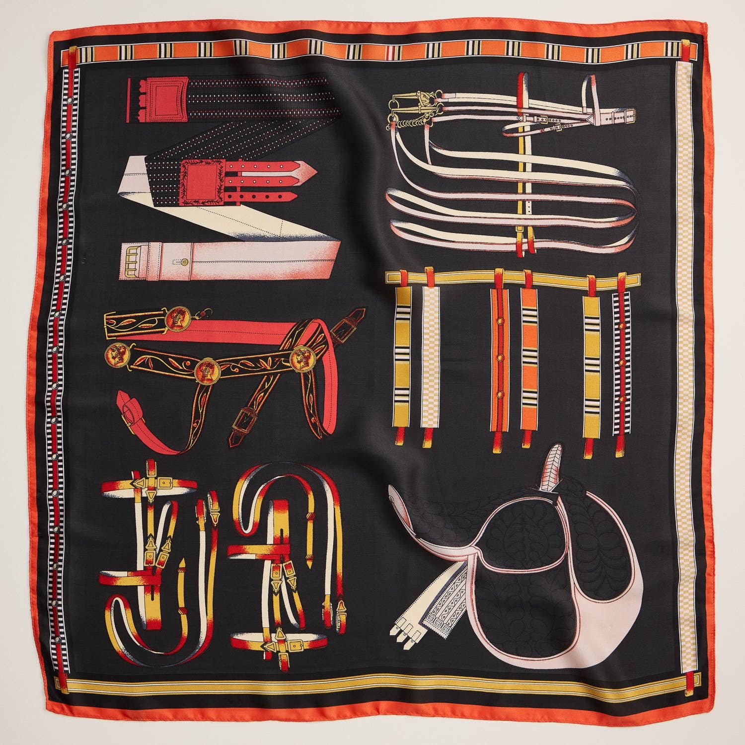 Frem - Wholesale Scarf - Women's - Silk Square Scarf with Equestrian Saddle & Tack Print1