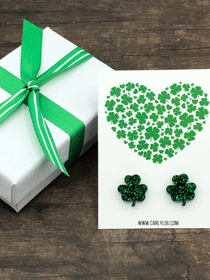 Shamrock Earrings - Heart Shamrock Card - St Patrick's Day for wholesale by Carly Lou