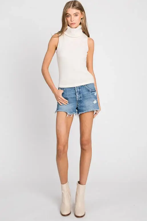 Crème Haut en maille à col roulé - T30655C en vente sur Faire5