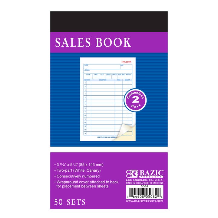 BAZIC Products - Wholesale Notebook - General Sales Book 2-Part Carbonless 3 11/32" x 5 5/8"